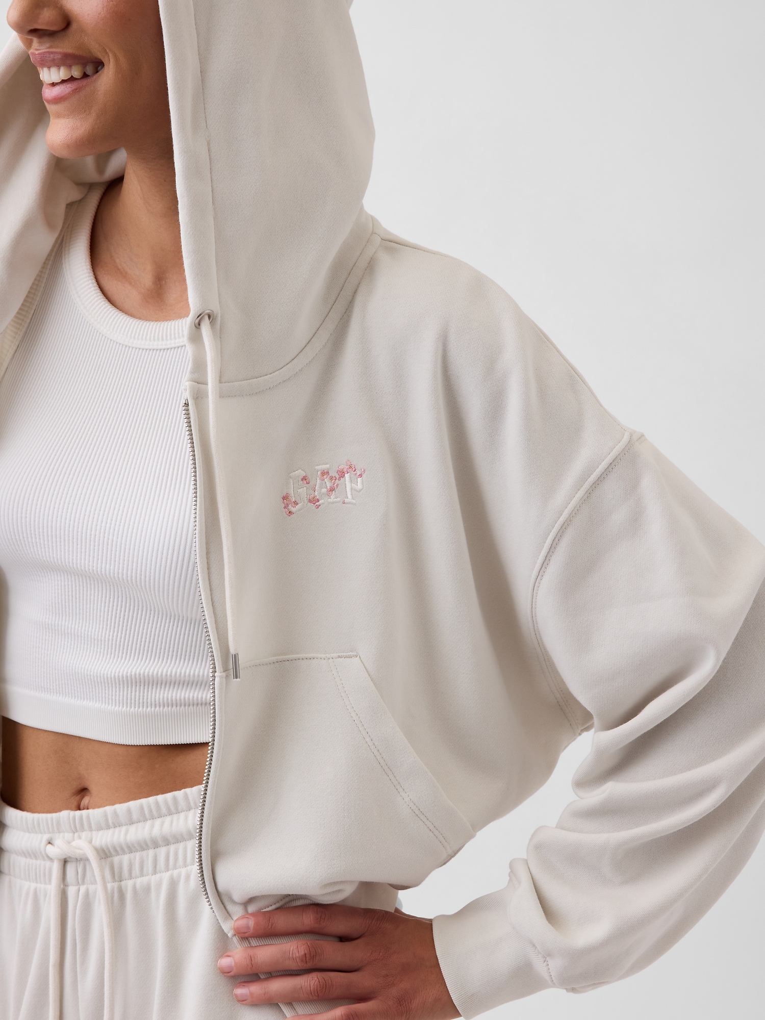 ヴィンテージソフト フレンチテリー SAKURA GAPロゴ オーバーサイズ ジップアップパーカー-3