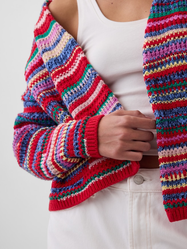 オーバーサイズ フロントオープン ストライプ ニットカーディガン-3