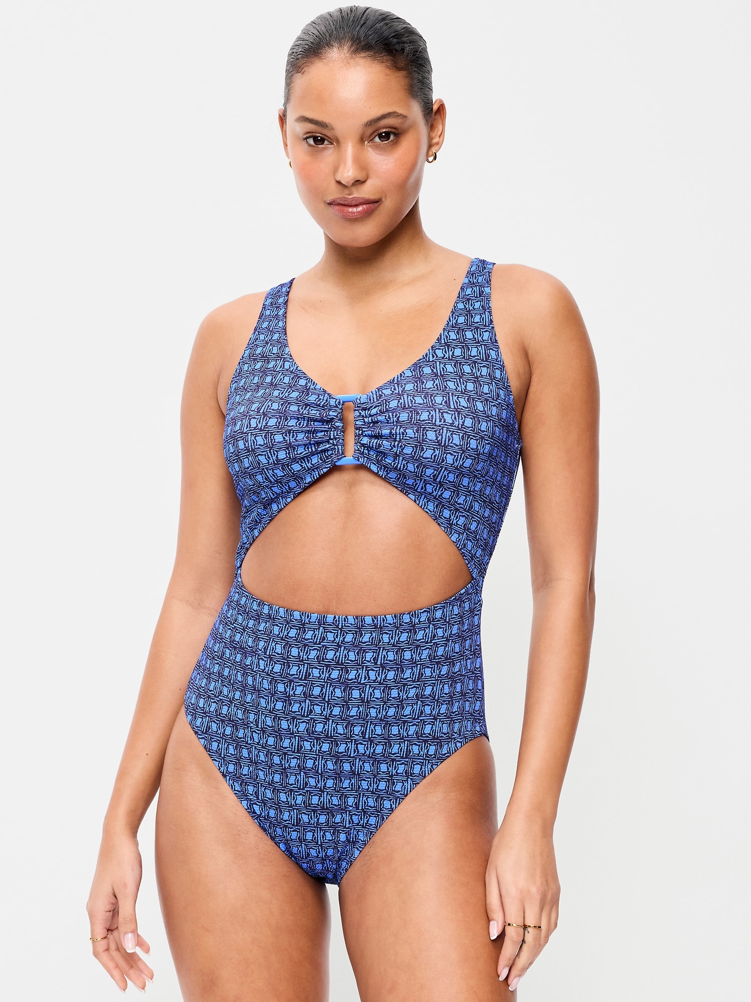Textured One-Piece Cut-Out Swimsuit