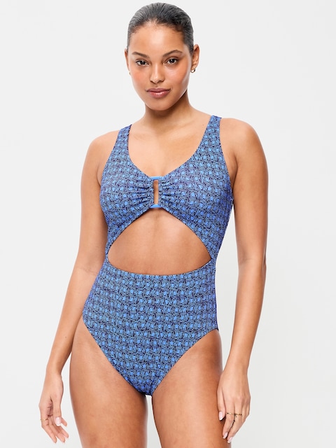 Textured One-Piece Cut-Out Swimsuit