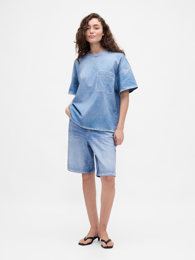 Gap &times; B&Eacute;IS ニットデニム バギーショートパンツ-0