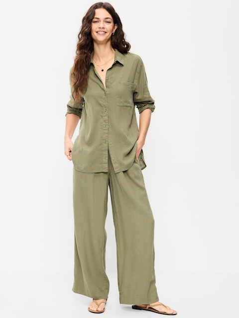 High-Waisted Linen-Blend Super Wide-Leg Pants