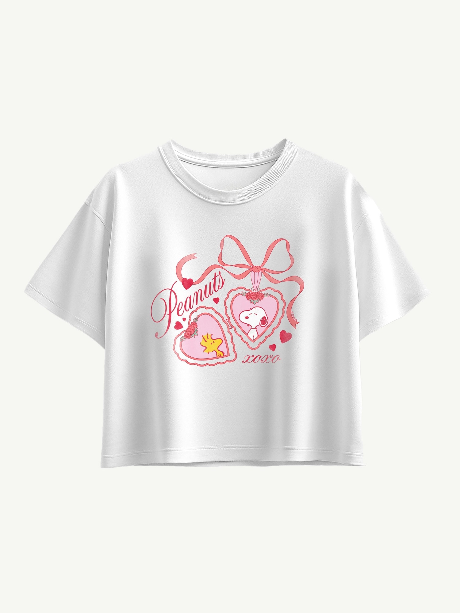 Peanuts Snoopy Woodstock Heart Locket Short Sleeve Boxy Graphic T-Shirt For Girls