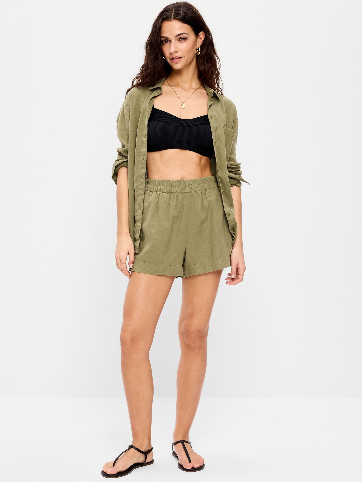 SHORT DE PLACE EN LIN À TAILLE HAUTE EXTENSIBLE