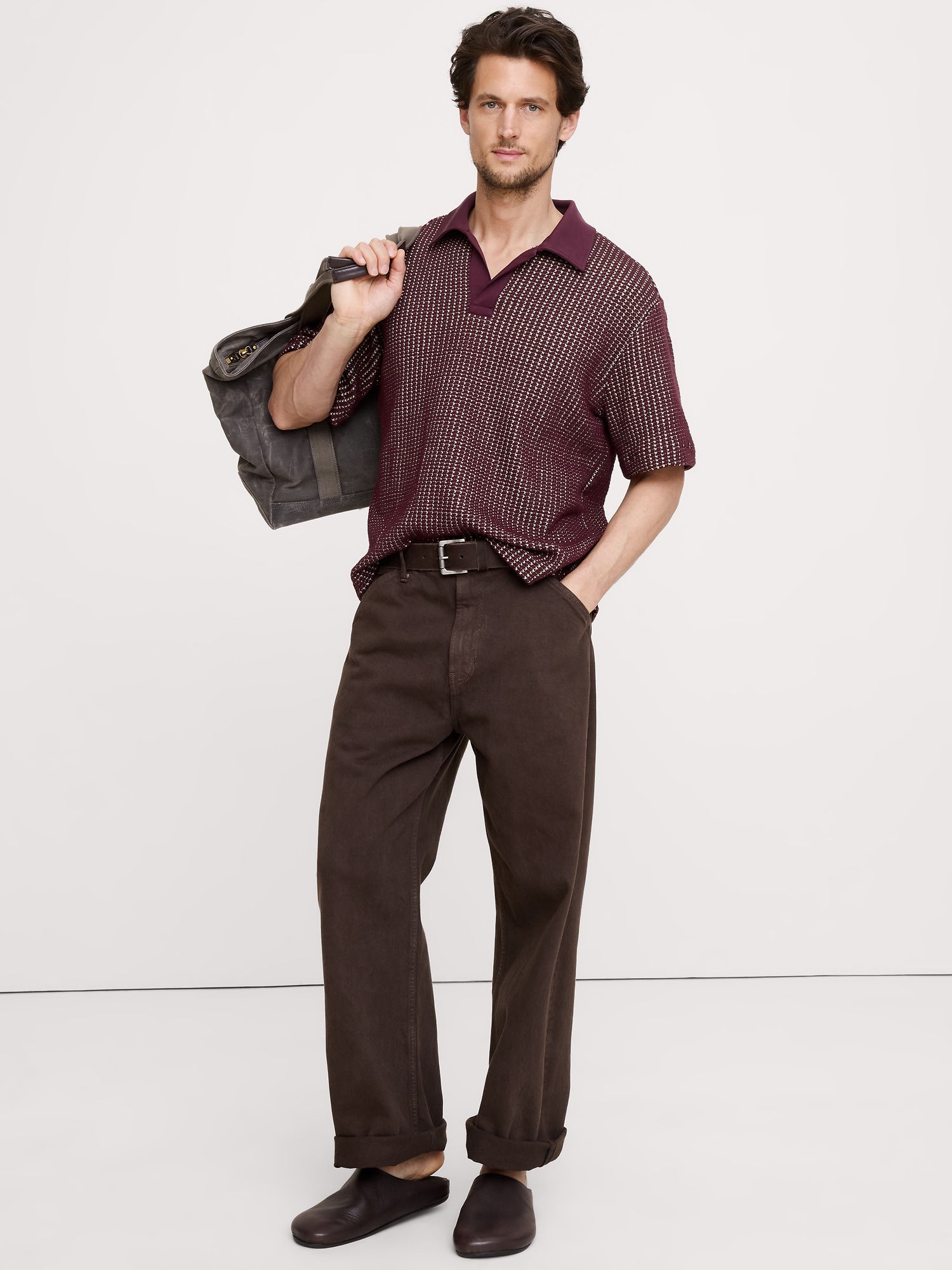 リラックスフィット ワッフルニット ポロシャツ-0