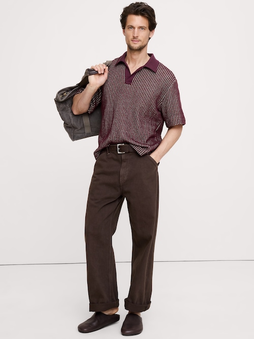 リラックスフィット ワッフルニット ポロシャツ