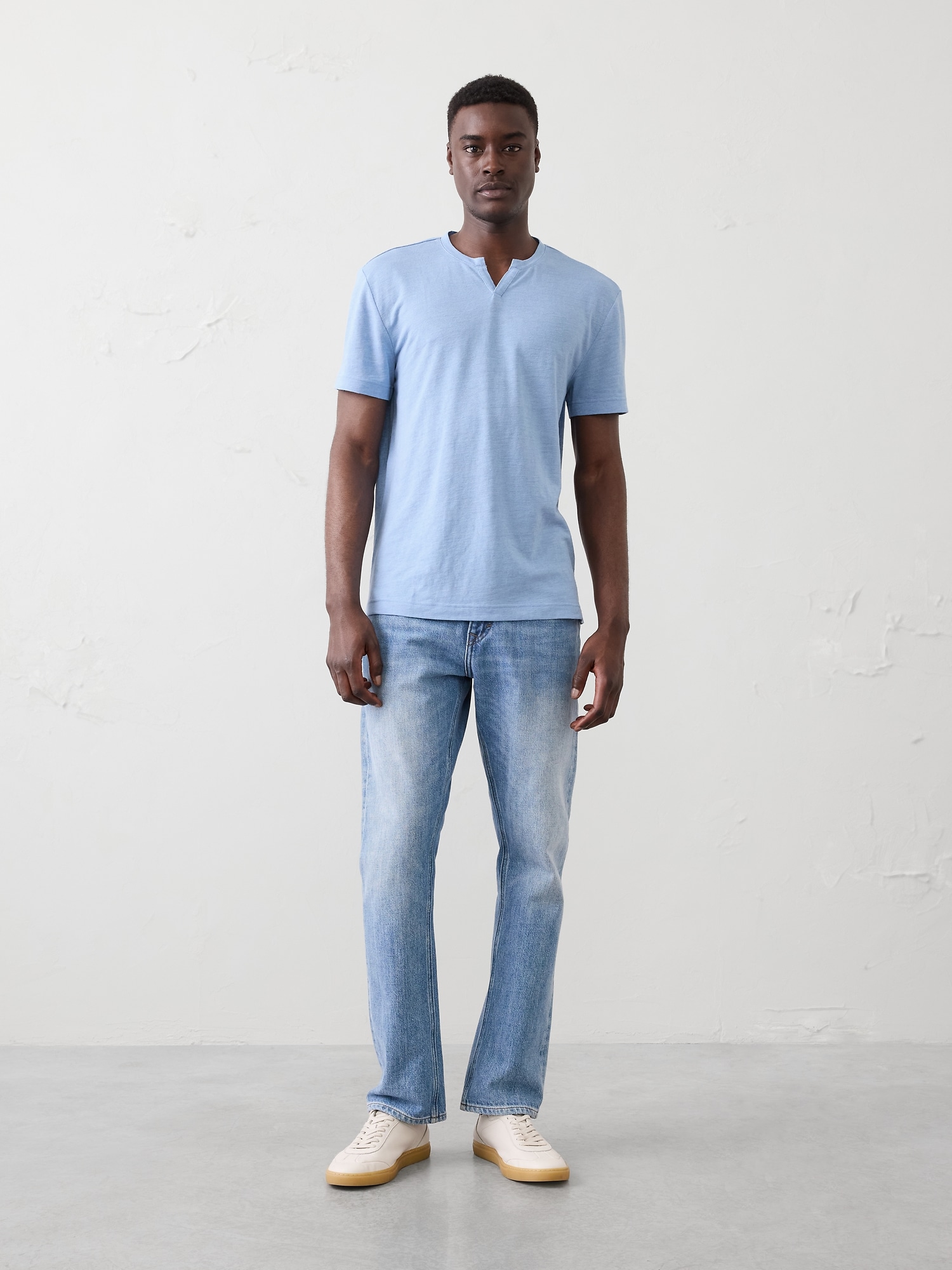 Standard-Fit Linen-Blend Notch T-Shirt
