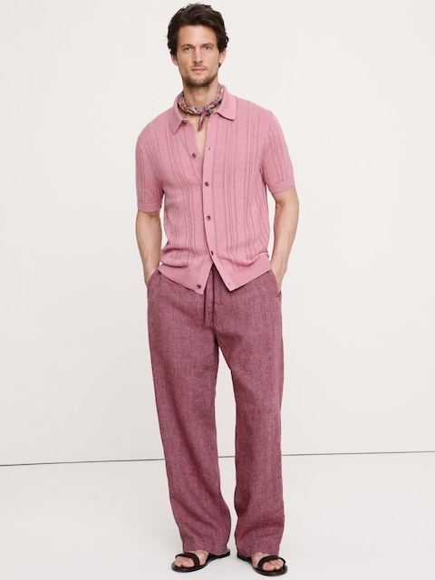 PANTALON DE PLAGE DÉCONTRACTÉ EN LIN À TAILLE EXTENSIBLE