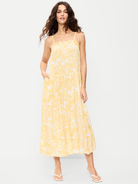 ROBE LONGUE VAPOREUSE À SMOCKS