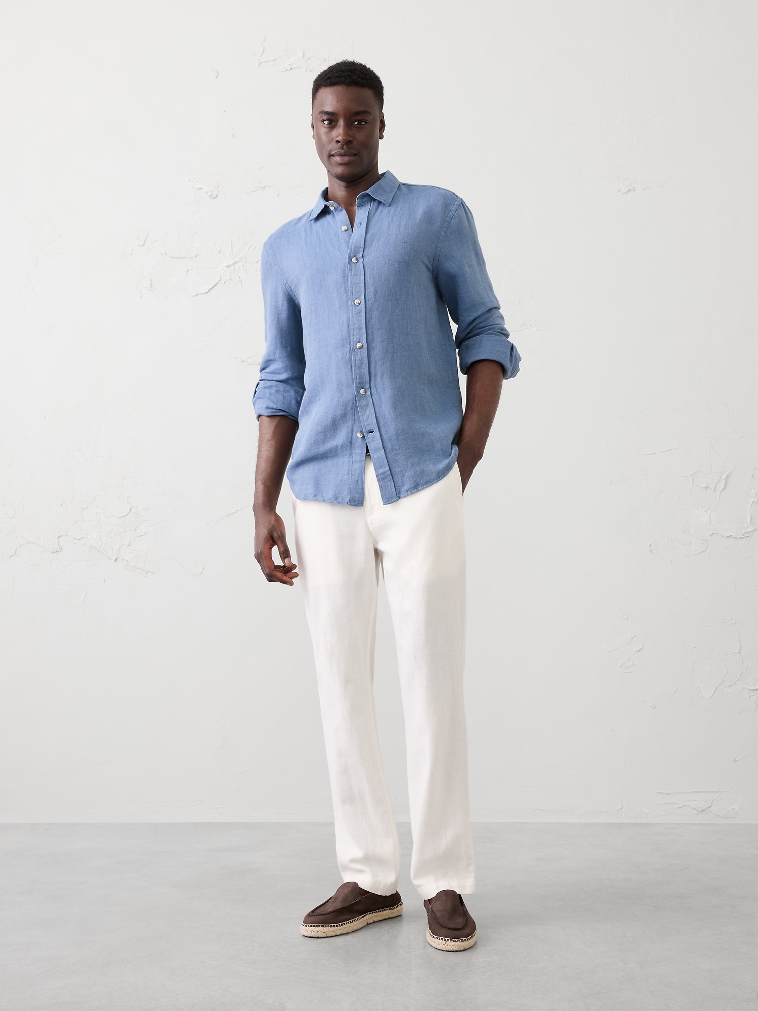 Slim Straight Linen-Blend Trouser