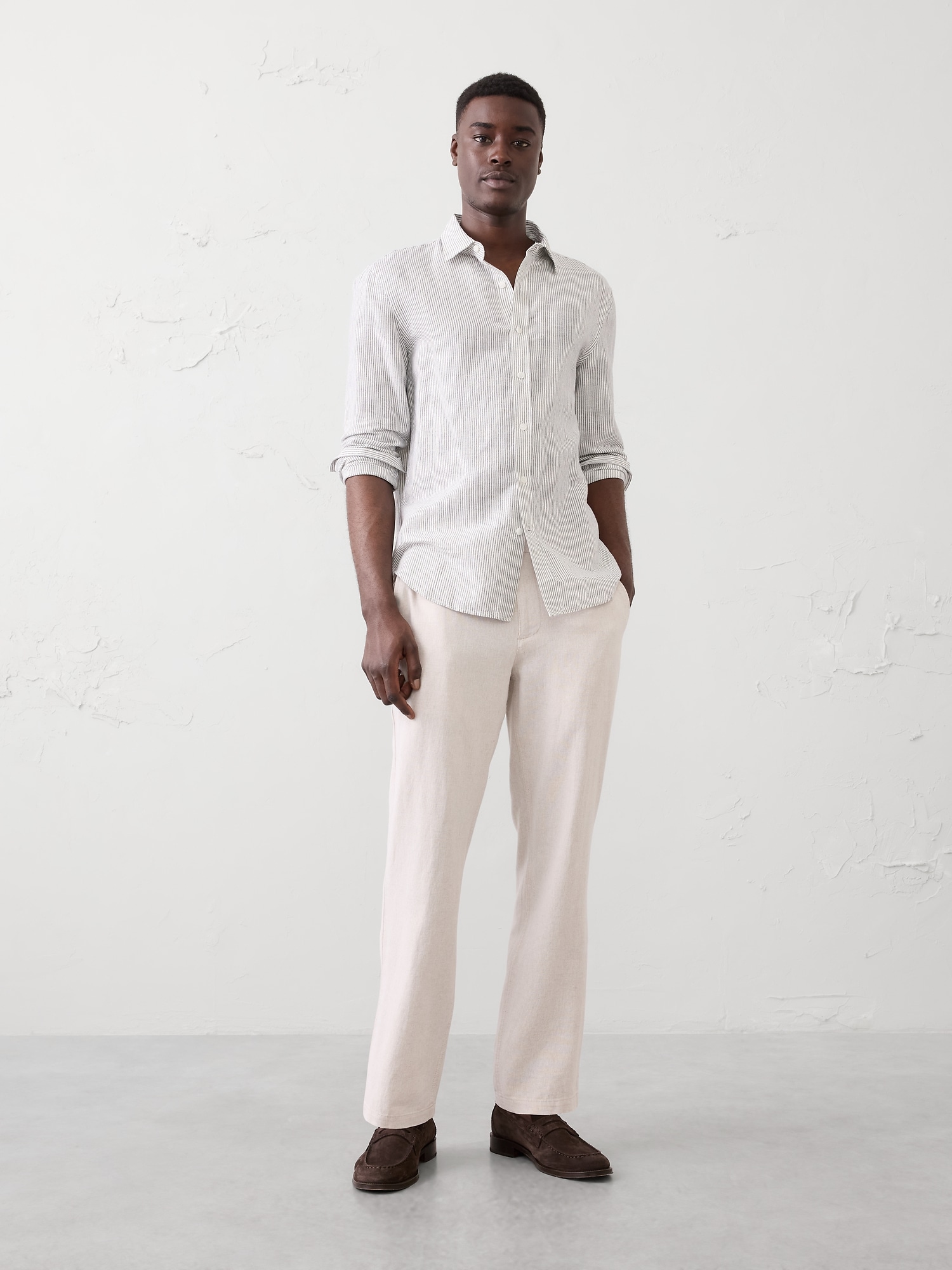 Slim Straight Linen-Blend Trouser