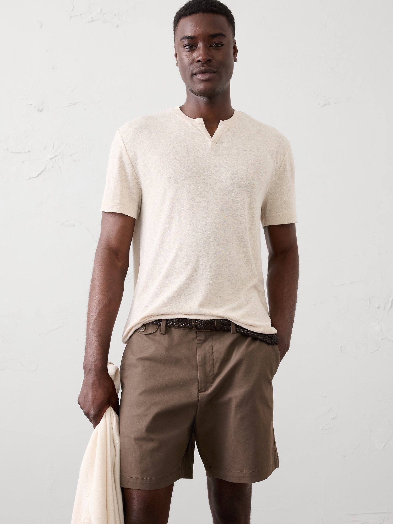 Standard-Fit Linen-Blend Notch T-Shirt