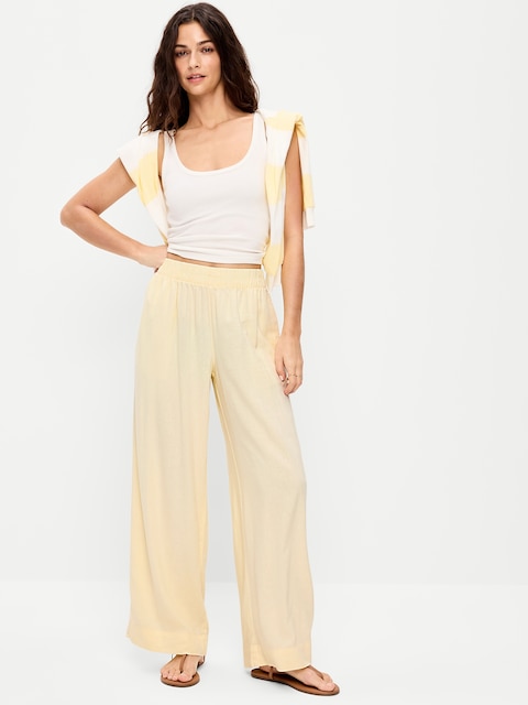 High-Waisted Linen-Blend Super Wide-Leg Pants