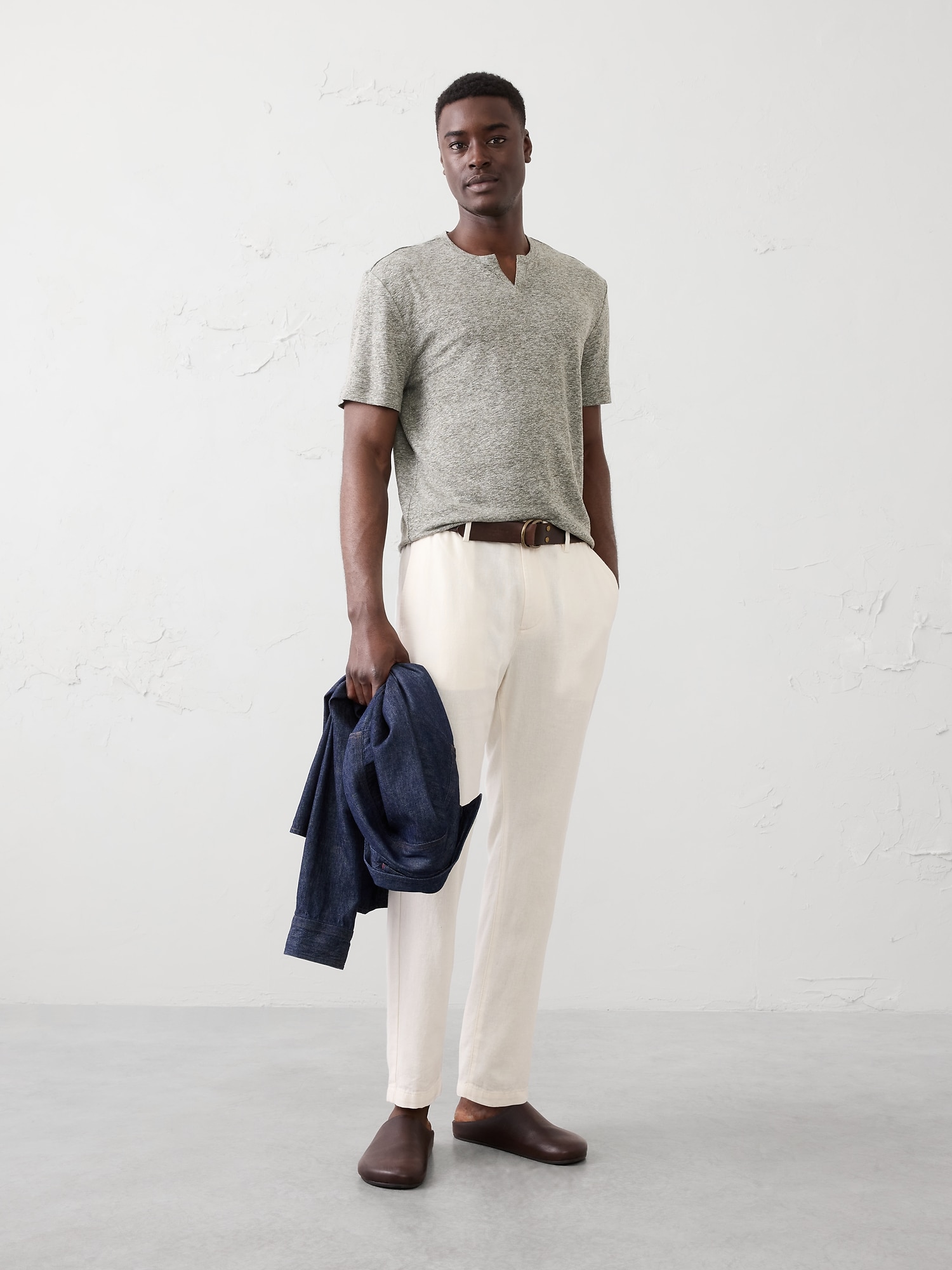 Standard-Fit Linen-Blend Notch T-Shirt