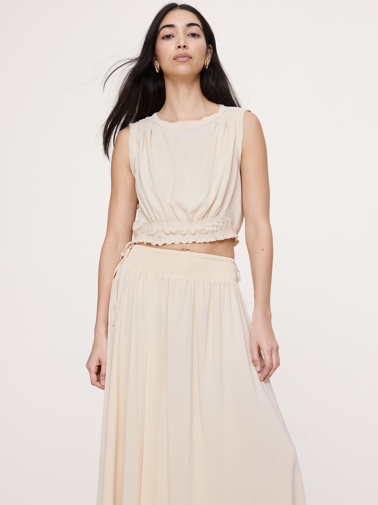 CAMISOLE COURTE EN CRÊPE GEORGETTE À SMOCKS