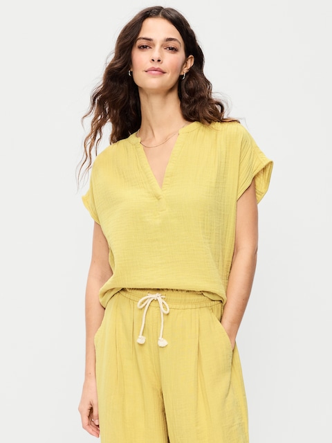 HAUT À ENFILER À MANCHES COURTES EN GAZE FROISSÉE