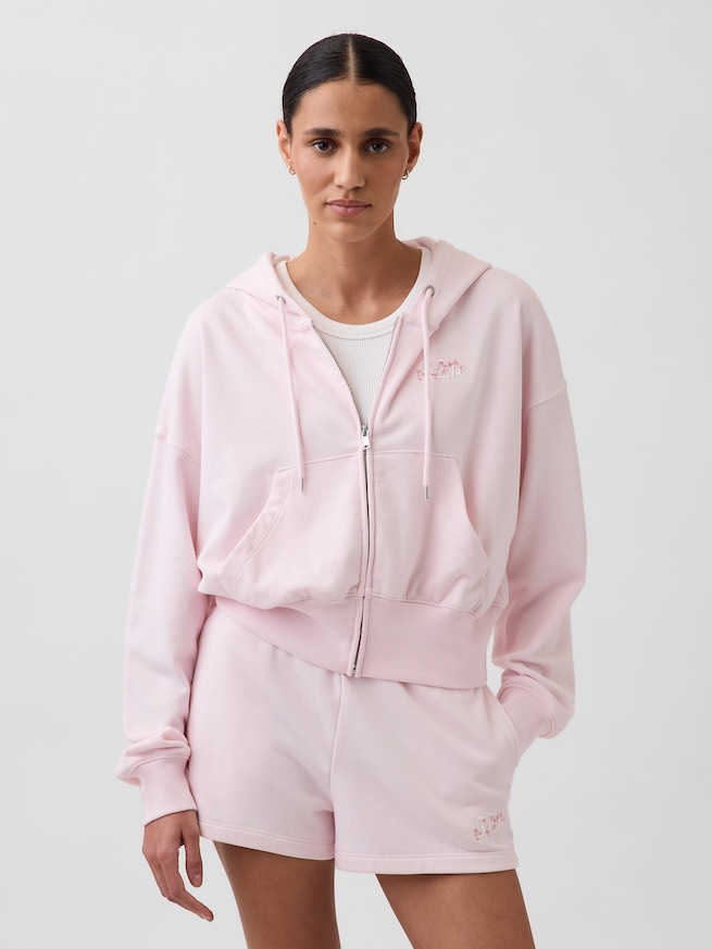 ヴィンテージソフト フレンチテリー SAKURA GAPロゴ オーバーサイズ ジップアップパーカー-1