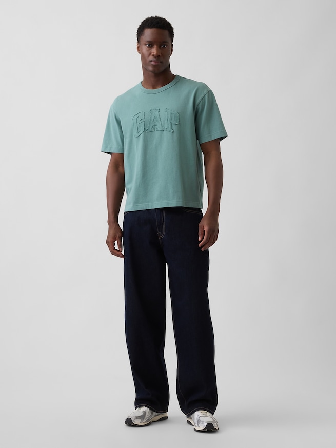 ヘビーウェイト リラックスフィット GAPロゴ クロップドTシャツ-1