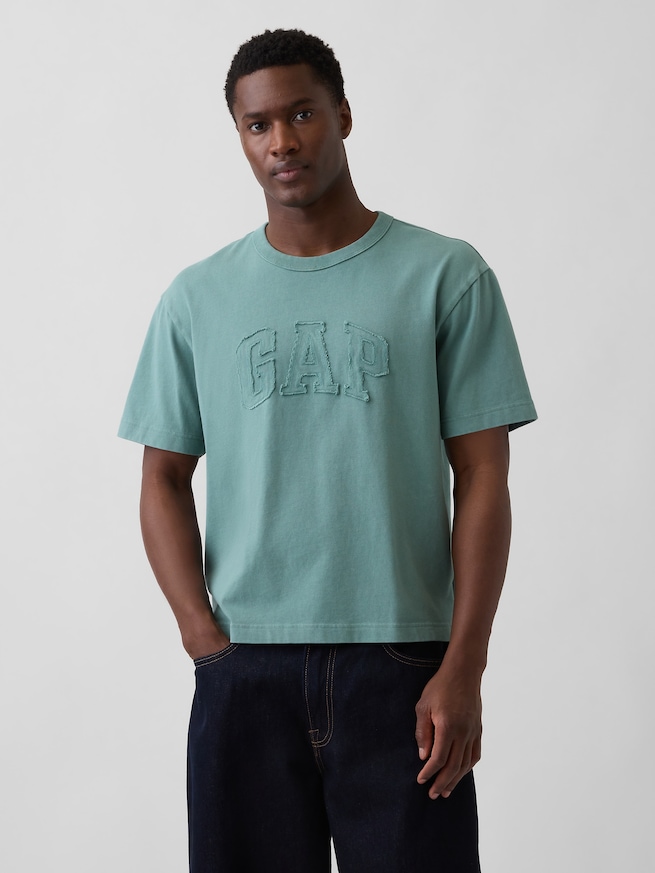 ヘビーウェイト リラックスフィット GAPロゴ クロップドTシャツ-0