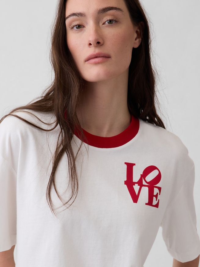 ロバート・インディアナ LOVE クロップドTシャツ-3