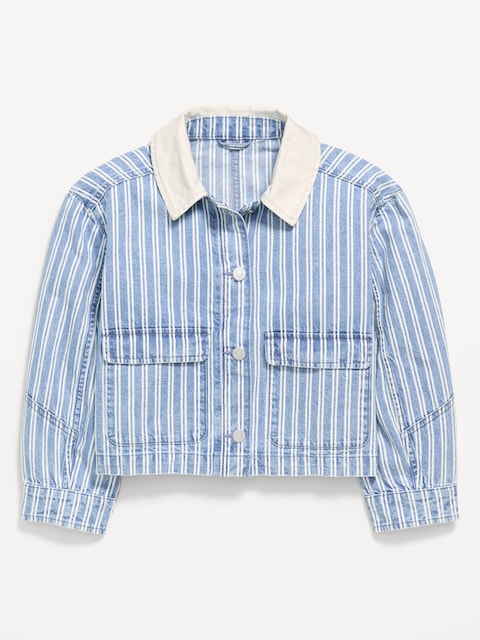 Cropped Utility Denim Barn Jacket for Girls