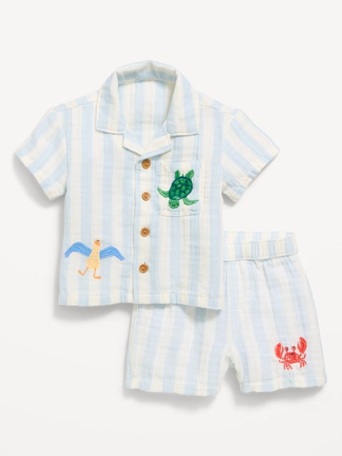 ENSEMBLE SHORT ET CHEMISE À TISSAGE DOUBLE À MOTIF POUR BÉBÉ