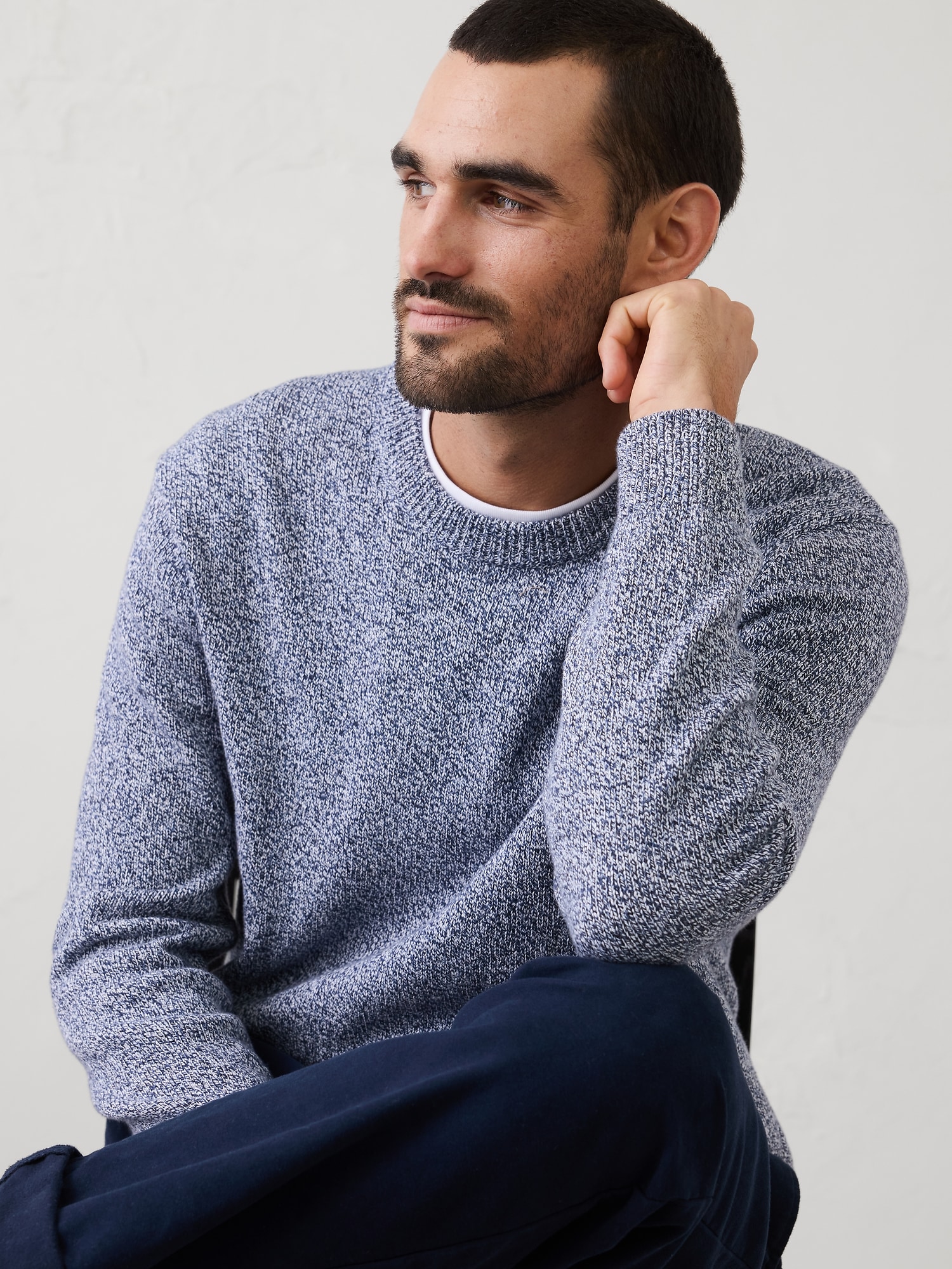 Marled Textured Crew-Neck Sweater