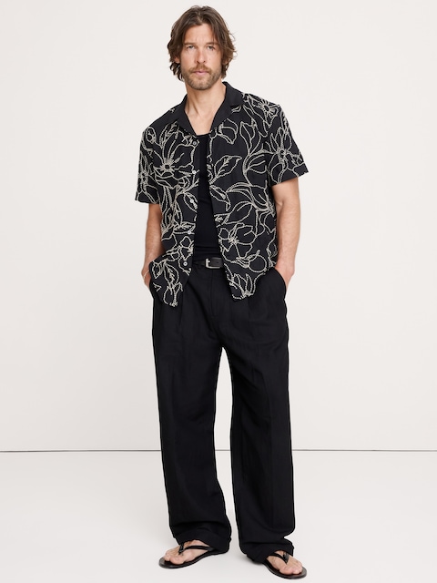 CHEMISE DE VACANCES À COUPE STANDARD EN LIN BRODÉ