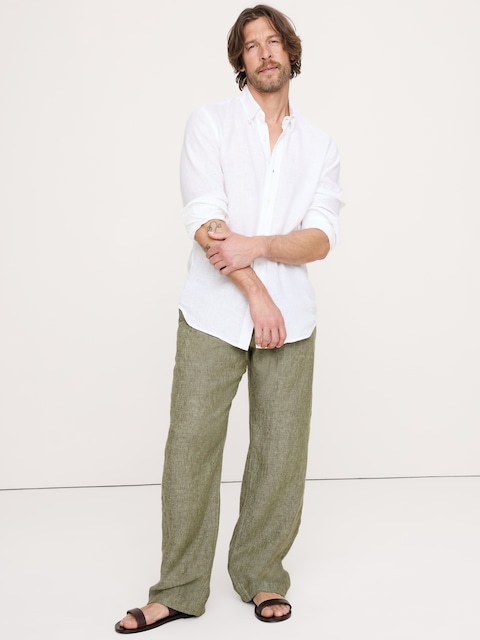 PANTALON DE PLAGE DÉCONTRACTÉ EN LIN À TAILLE EXTENSIBLE