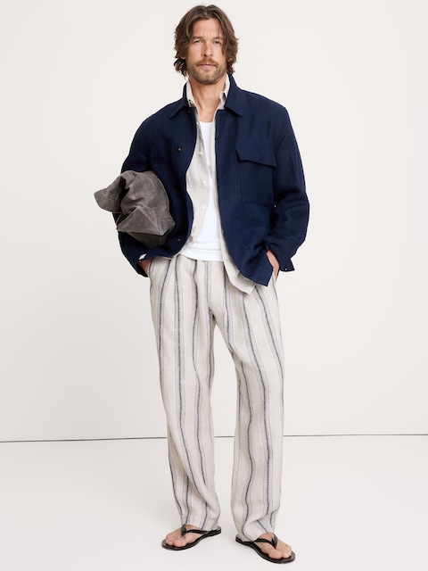 PANTALON DE PLAGE AMPLE À TAILLE EXTENSIBLE EN LIN