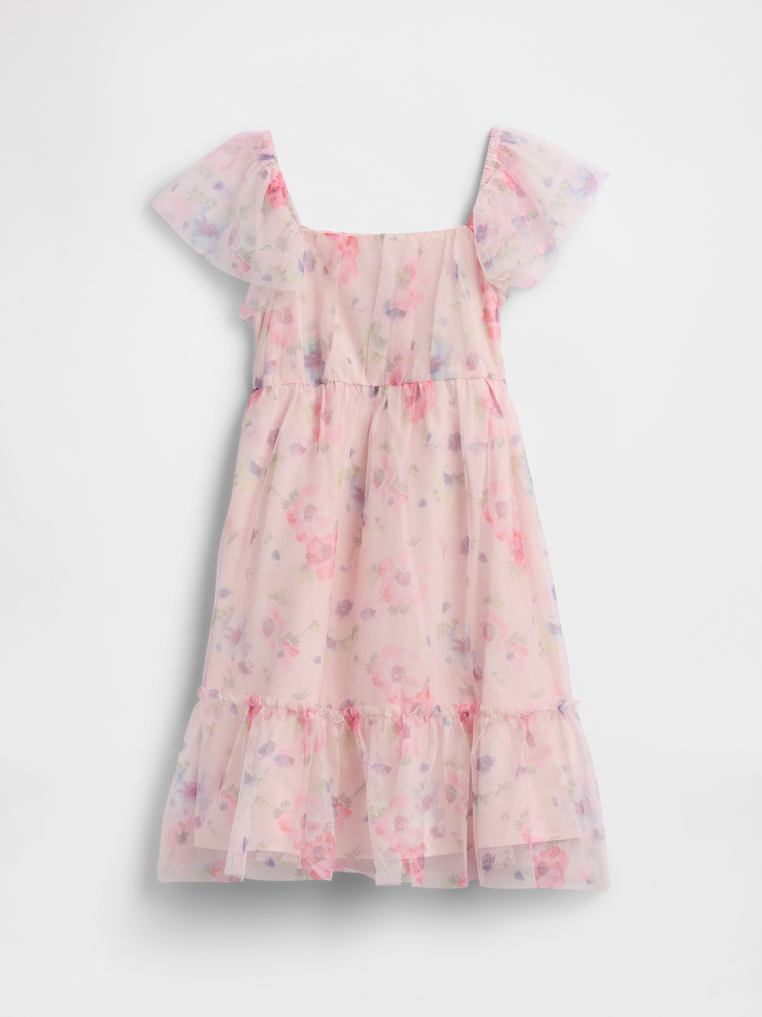 Kids Tulle Flutter Sleeve Dress
