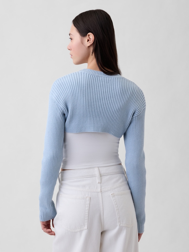 コットン100% リラックスフィット リブ ボレロセーター-2