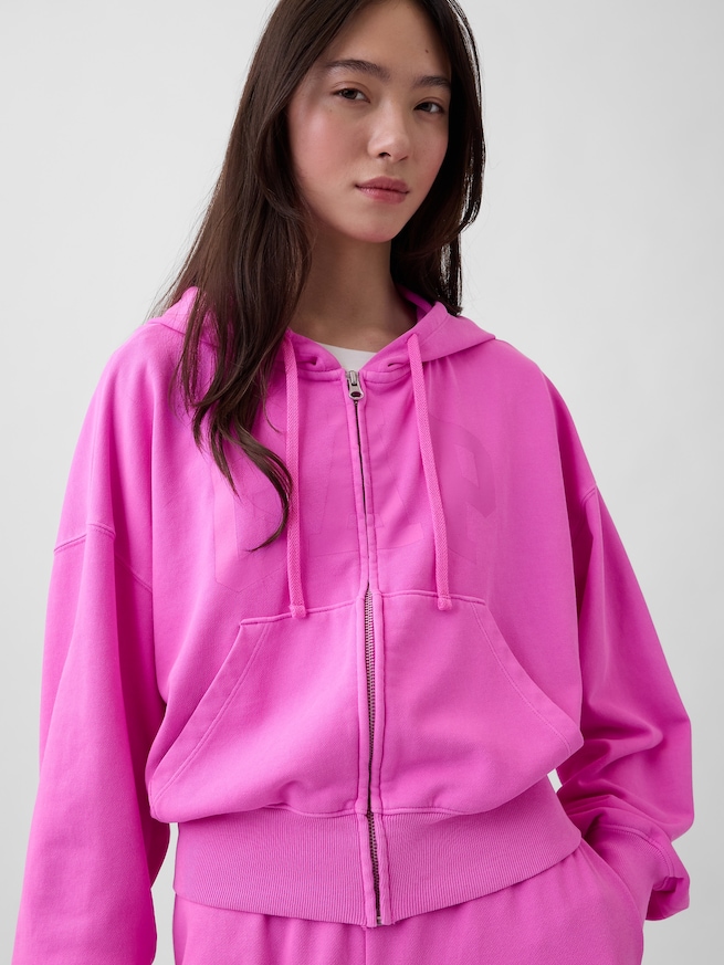 オーバーサイズ GAPロゴ フレンチテリー ジップアップパーカー-3