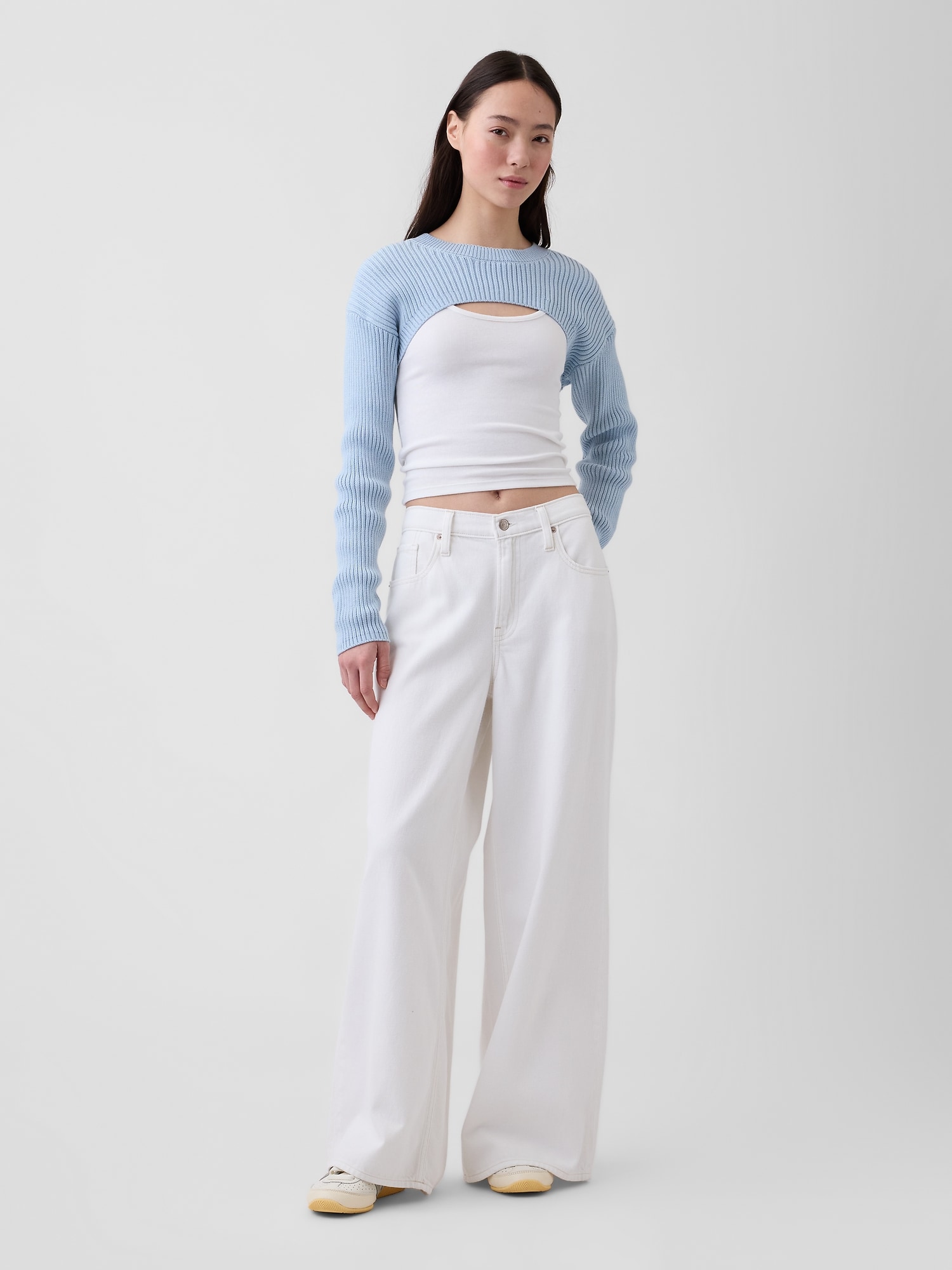 コットン100% リラックスフィット リブ ボレロセーター-1