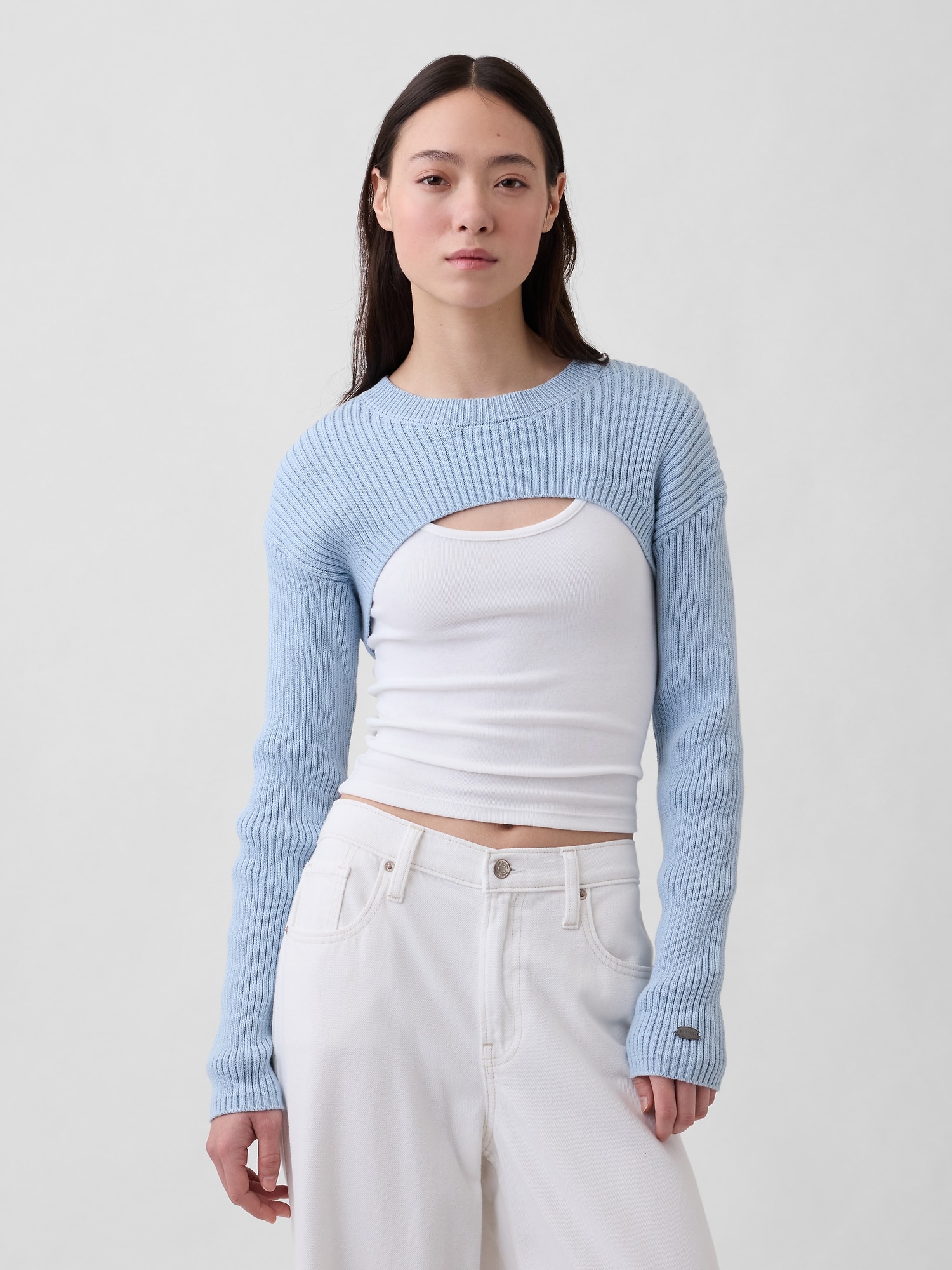 コットン100% リラックスフィット リブ ボレロセーター-0