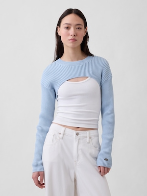 コットン100% リラックスフィット リブ ボレロセーター