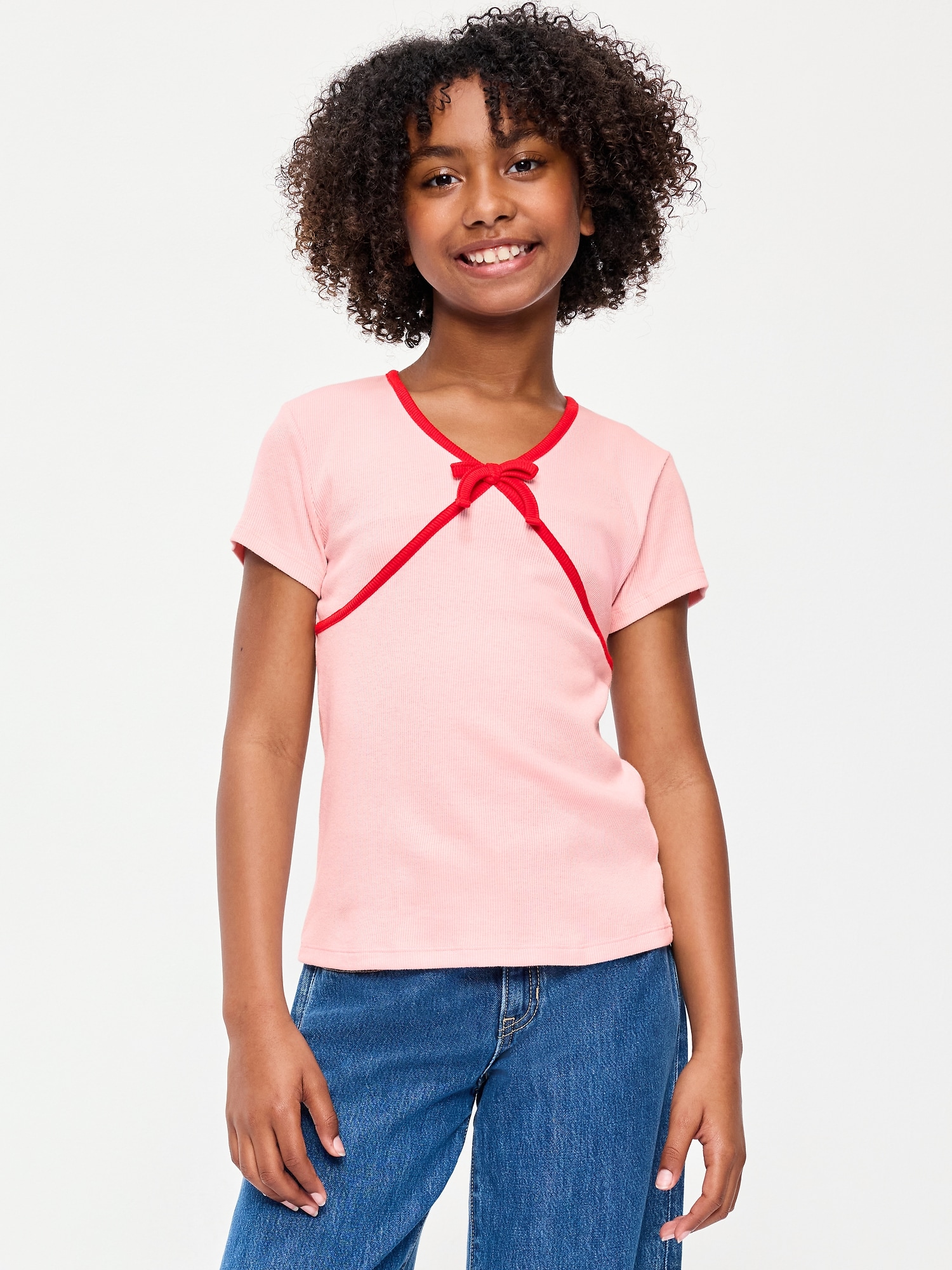 HAUT CÔTELÉ AJUSTÉ À MANCHES COURTES À BOUCLE POUR FILLE