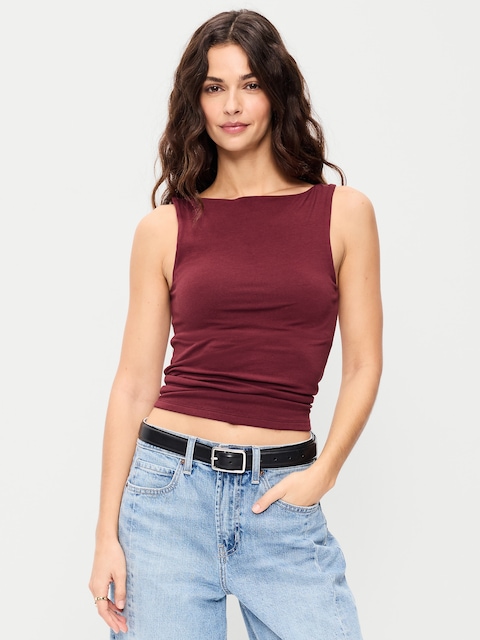 Hug Double-Layer Boat-Neck Top