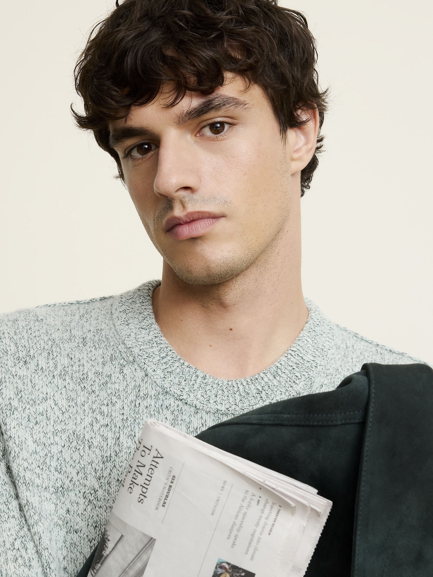 カシミヤ コットン クルーネックセーター-4