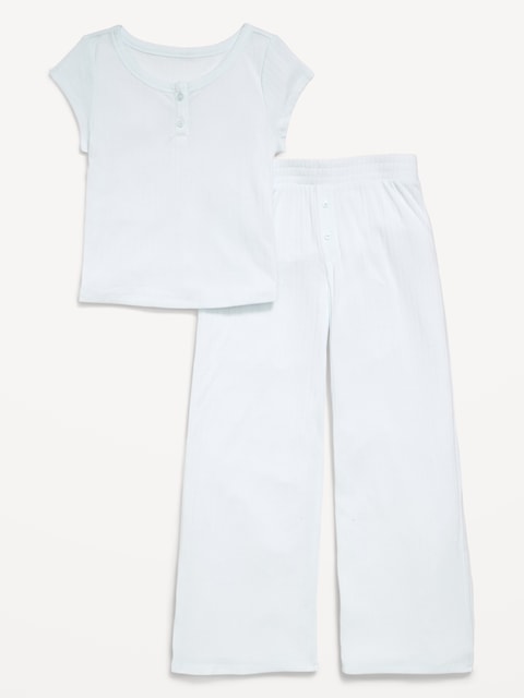 Ribbed Henley Pajama T-Shirt and Pants Set for Girls