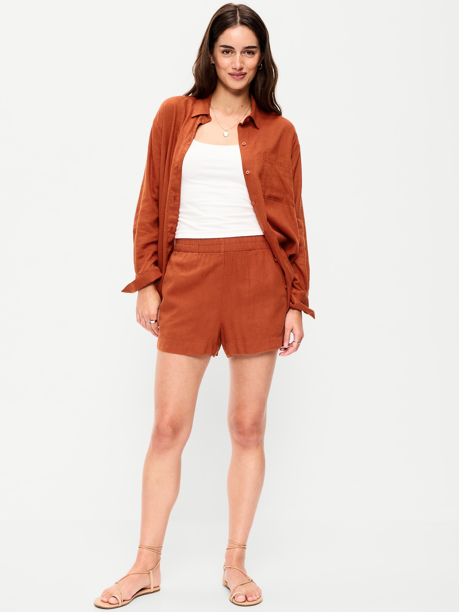 SHORT DE PLACE EN LIN À TAILLE HAUTE EXTENSIBLE