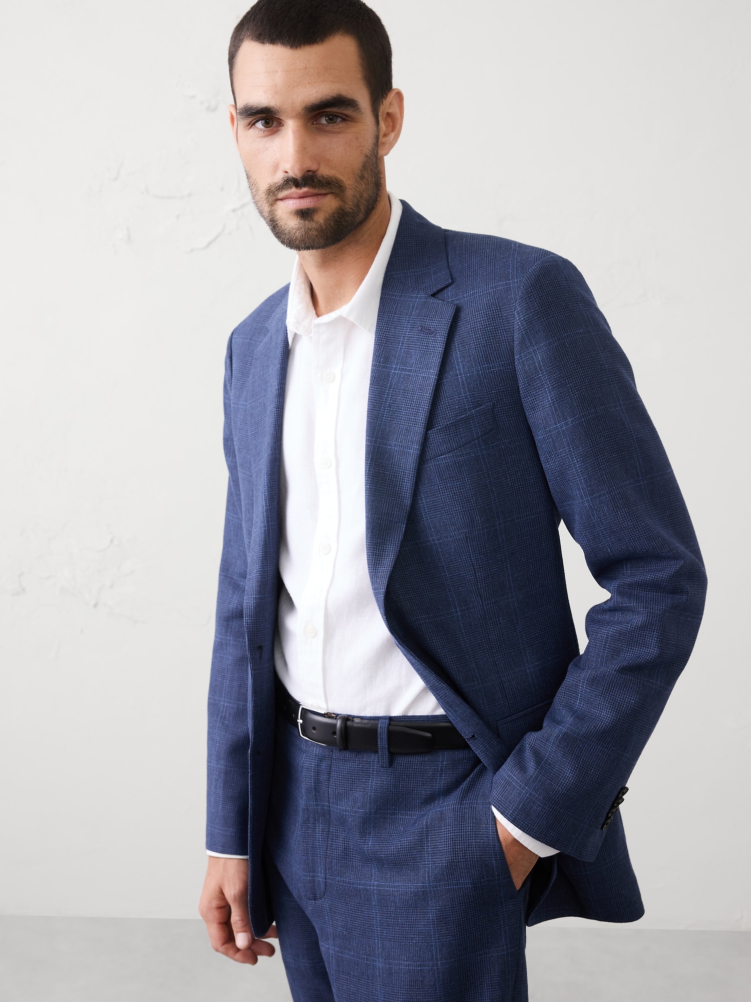 Linen-Blend Glen Plaid Suit Jacket