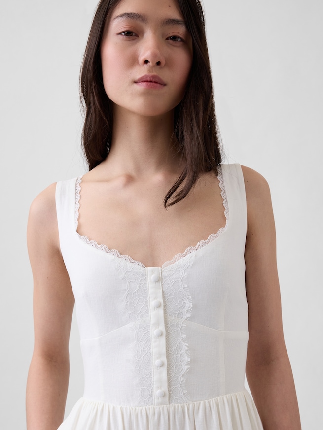 リネンブレンド インセットレース マキシワンピース-3