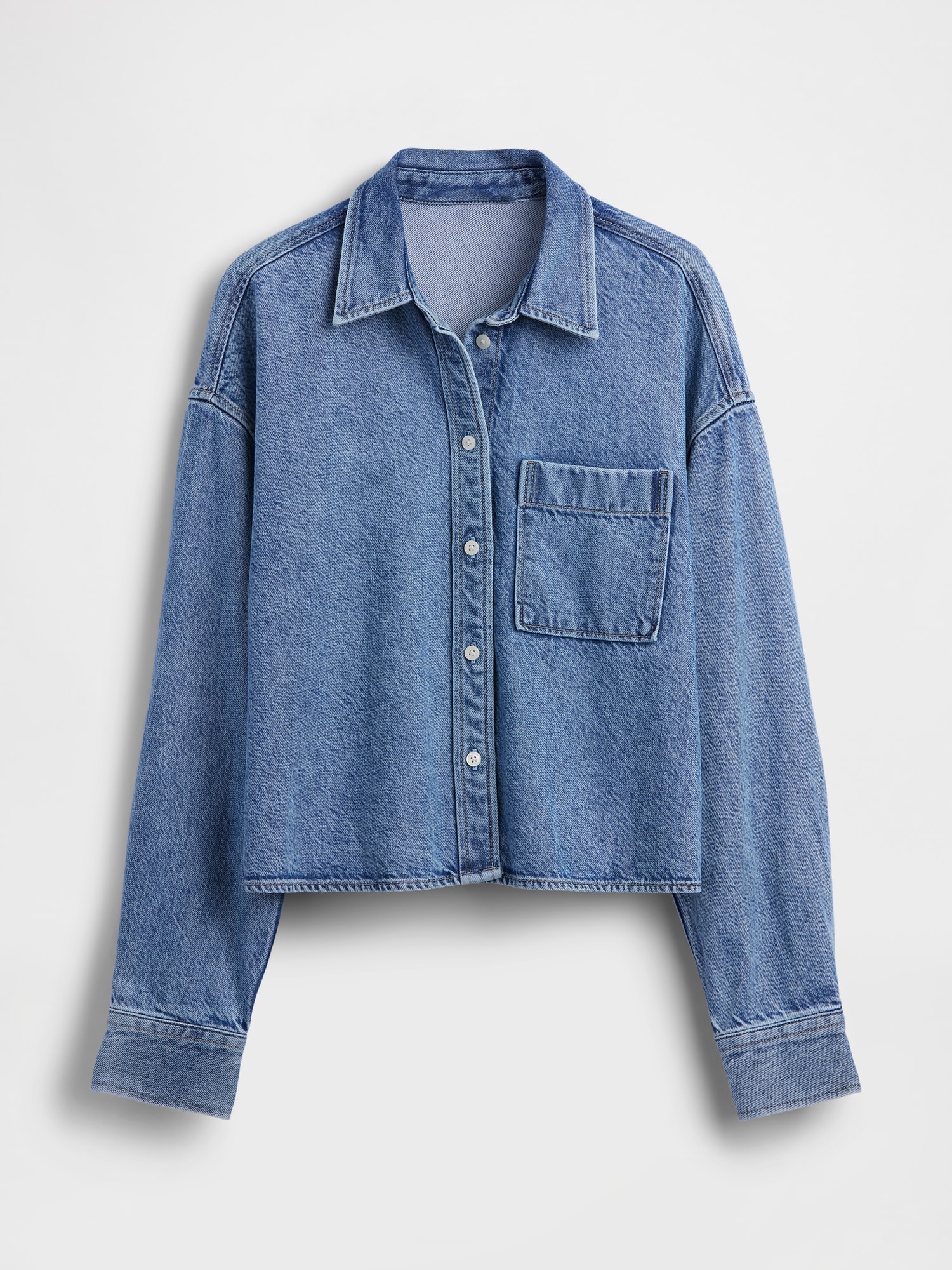 UltraSoft Denim Oversized Straight-Hem Crop Shirt