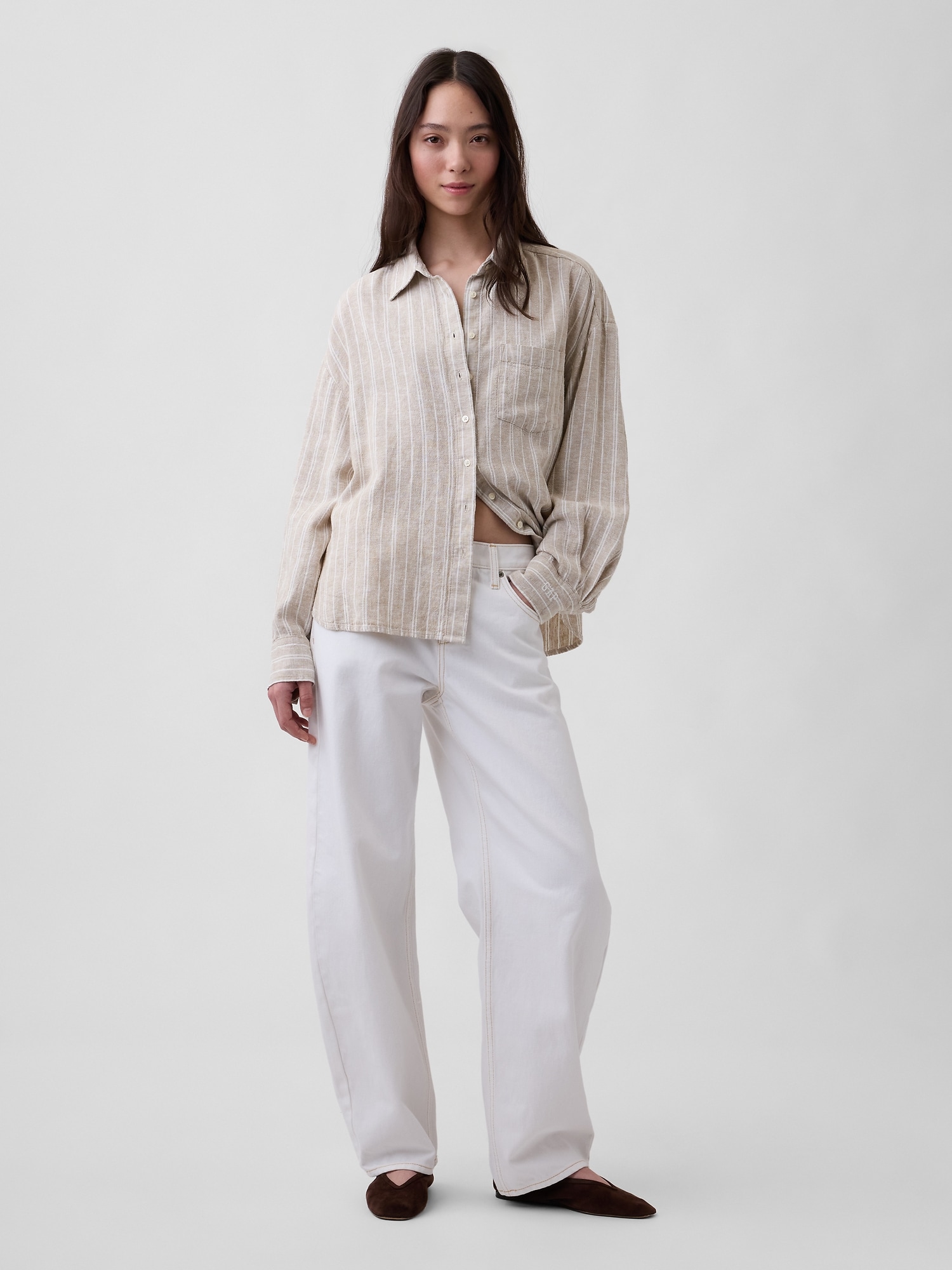 リネンブレンド オーバーサイズシャツ-1