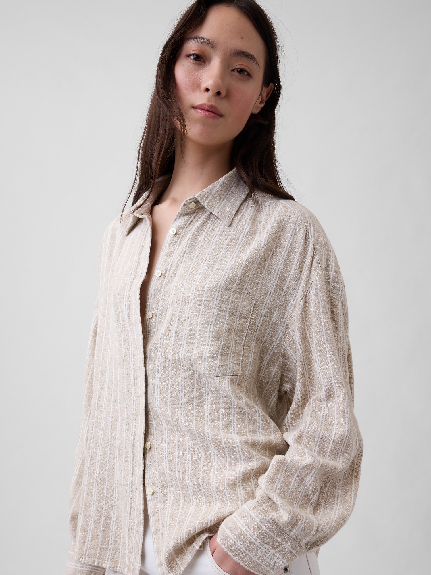 リネンブレンド オーバーサイズシャツ-3
