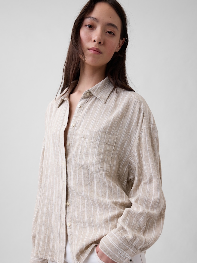 リネンブレンド オーバーサイズシャツ-3