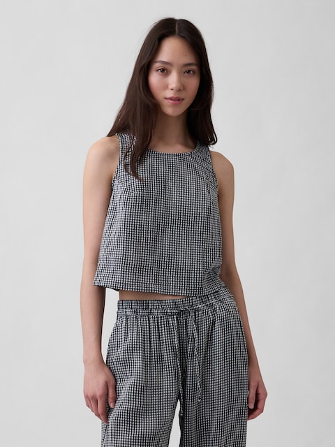 Cotton Gauze Racer Shell Tank Top