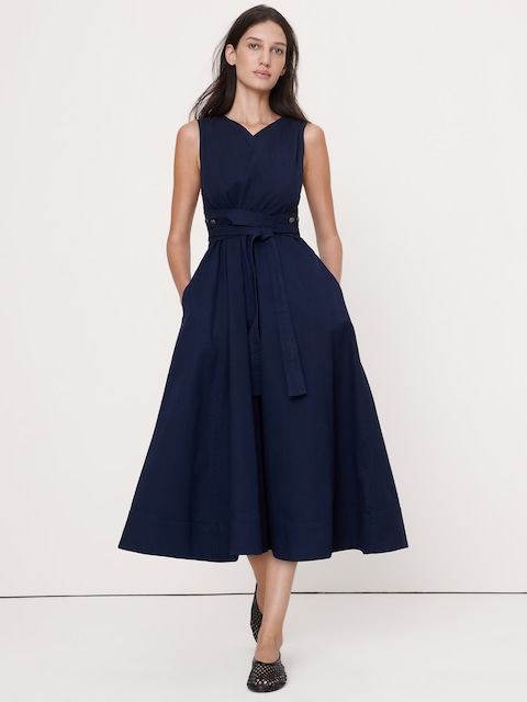 ROBE MI-LONGUE EN TOILE DE COTON