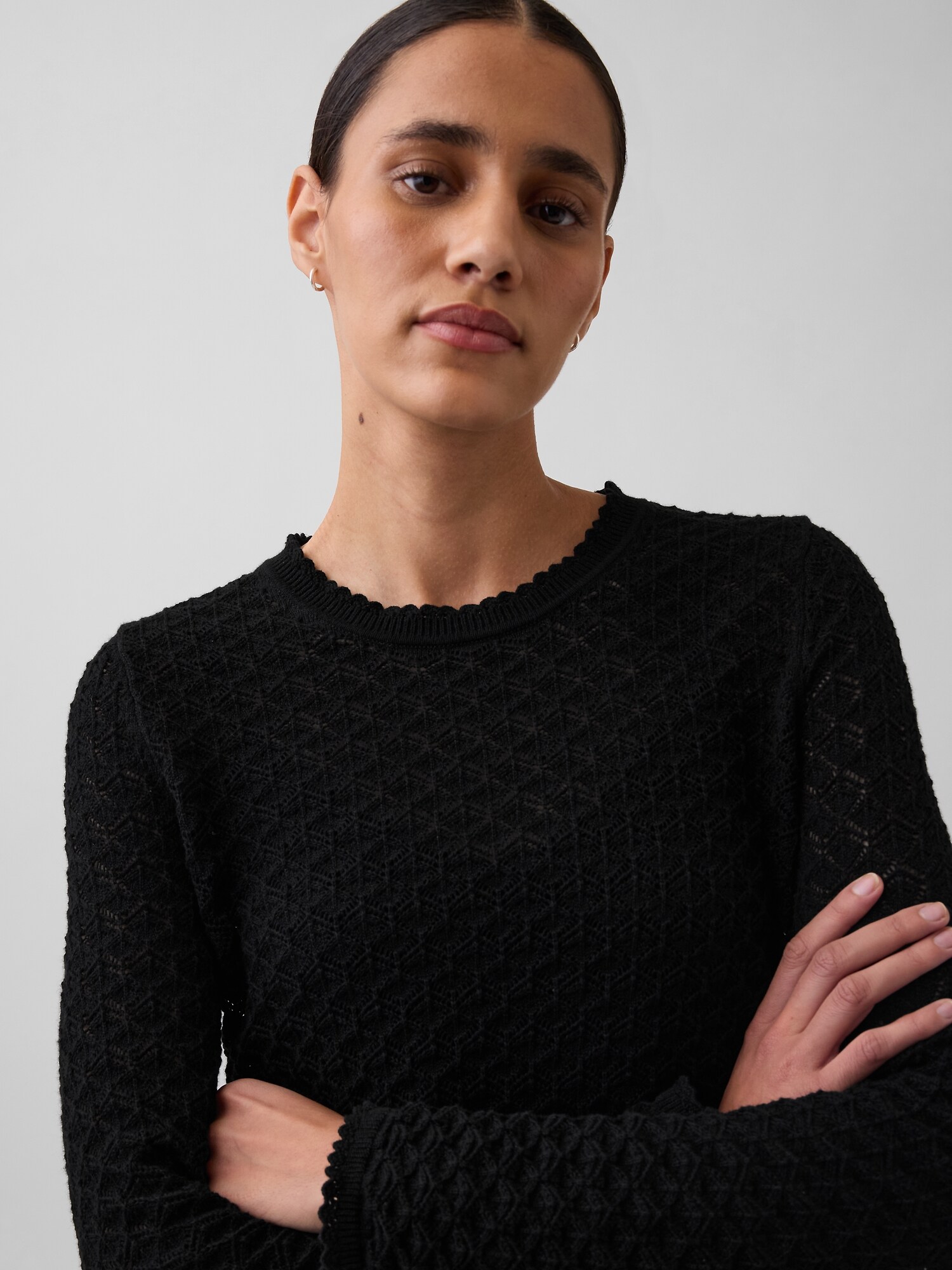 コットン100% ポインテール クロップドセーター-3